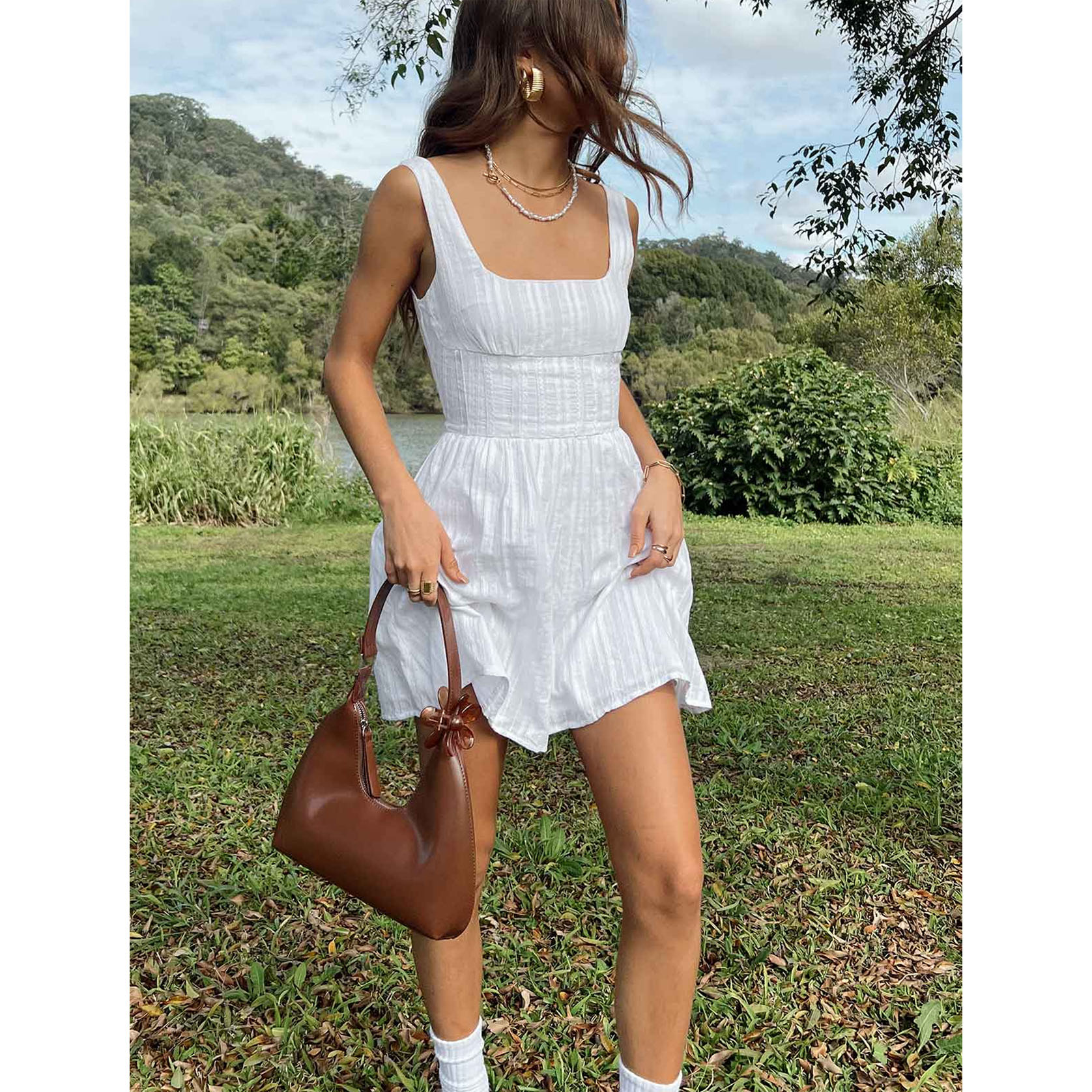 Square Neck Plain Mini Dress