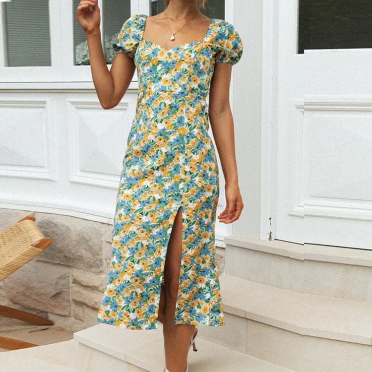 Sexy Backless Slit Floral Print Dress