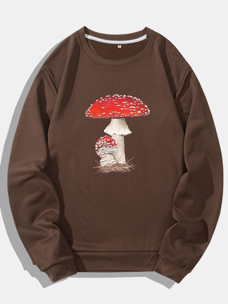 Mushroom Print Crew Neck Sweatshirts