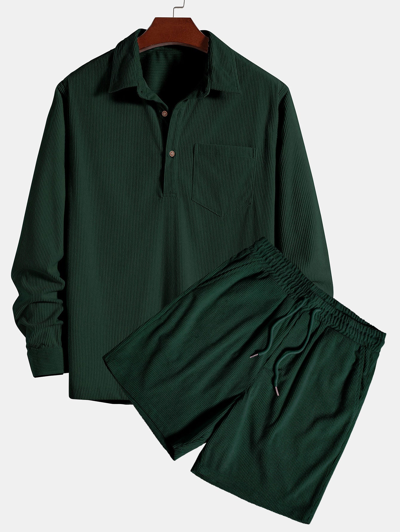 Long Sleeve Polo Collar Corduroy Shirt & Shorts
