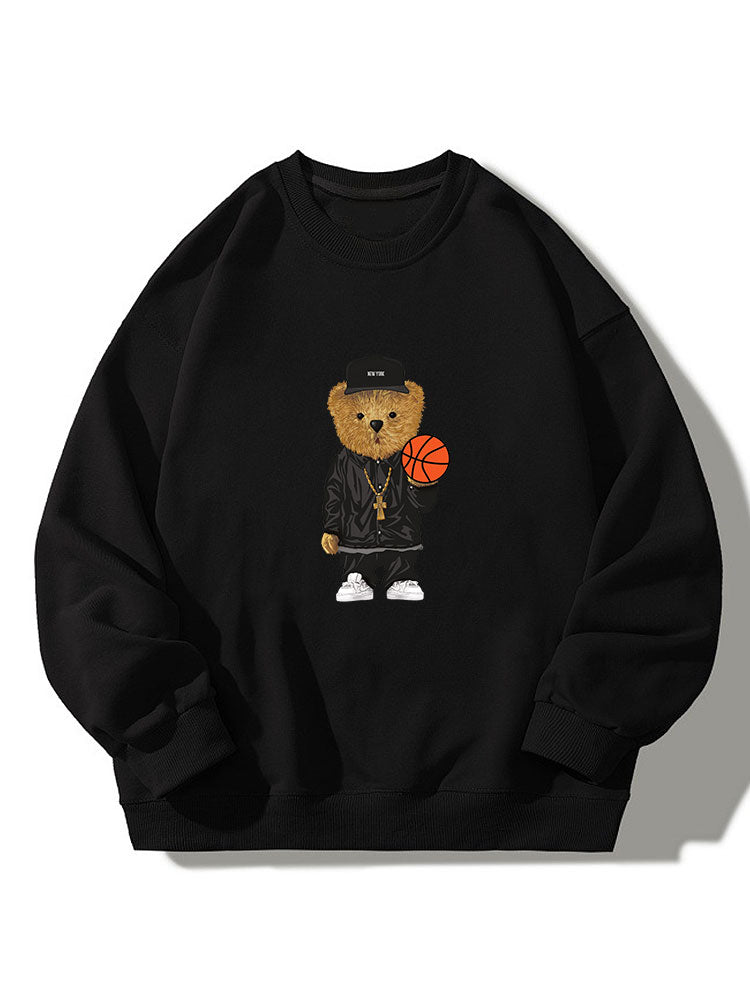 Basketball Bear Print Crew Neck Relaxed Sweatshirt